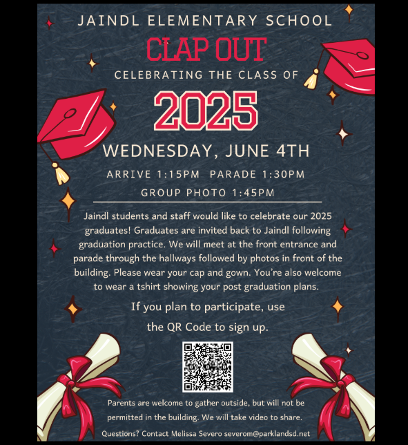 ♥️🩶🖤Calling all Jaindl Grand Champions from the PHS Class of 2025:  Join us on the afternoon of Wednesday, June 4th so our students and staff can CELEBRATE your milestone with you! 👏🏼🎓️#GrandChamps #ParklandPride