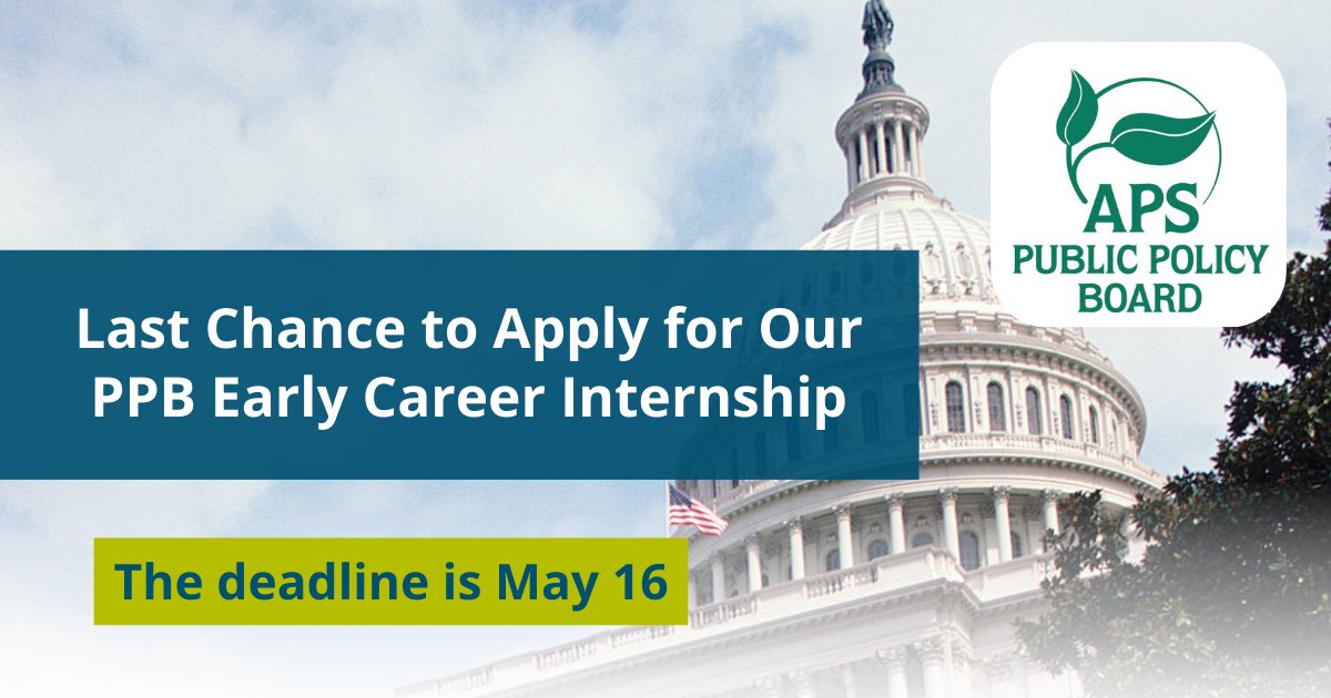 Last chance to apply! Attention Early Career Members in the U.S., the deadline to apply for the APS internship is fast approaching! 

Learn more and apply by May 16. bit.ly/3o04ewd

#APSInternship #SciencePolicy #PlantHealth
