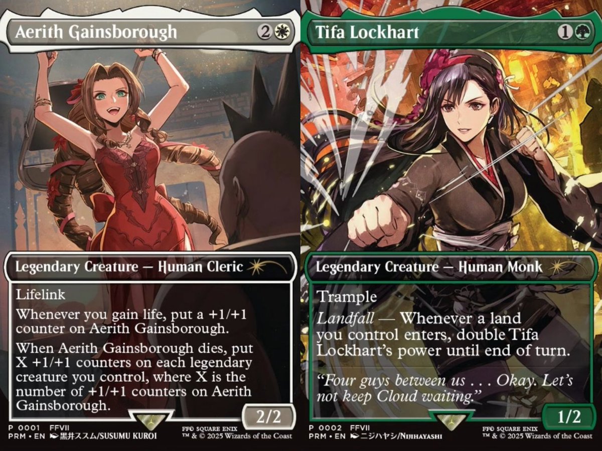 Alternative card art for Aerith and Tifa given in Pro Tour Qualifiers   #MTGxFINALFANTASY