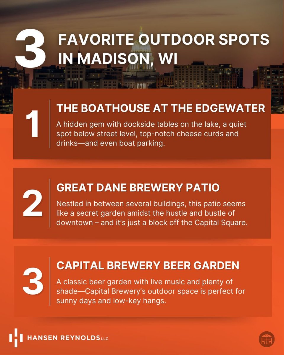 HansenReynolds's tweet photo. Sarah Ferguson is sharing her top three Madison patios—from secret garden vibes downtown to lakeside cheese curds with boat parking:  

🍻 Capital Brewery Beer Garden @CapBrew 
🌿 The Great Dane’s hidden downtown patio @greatdanepub
🌊 The Boathouse at the Edgewater @theedgeh2o https://t.co/umVfFFn7NS