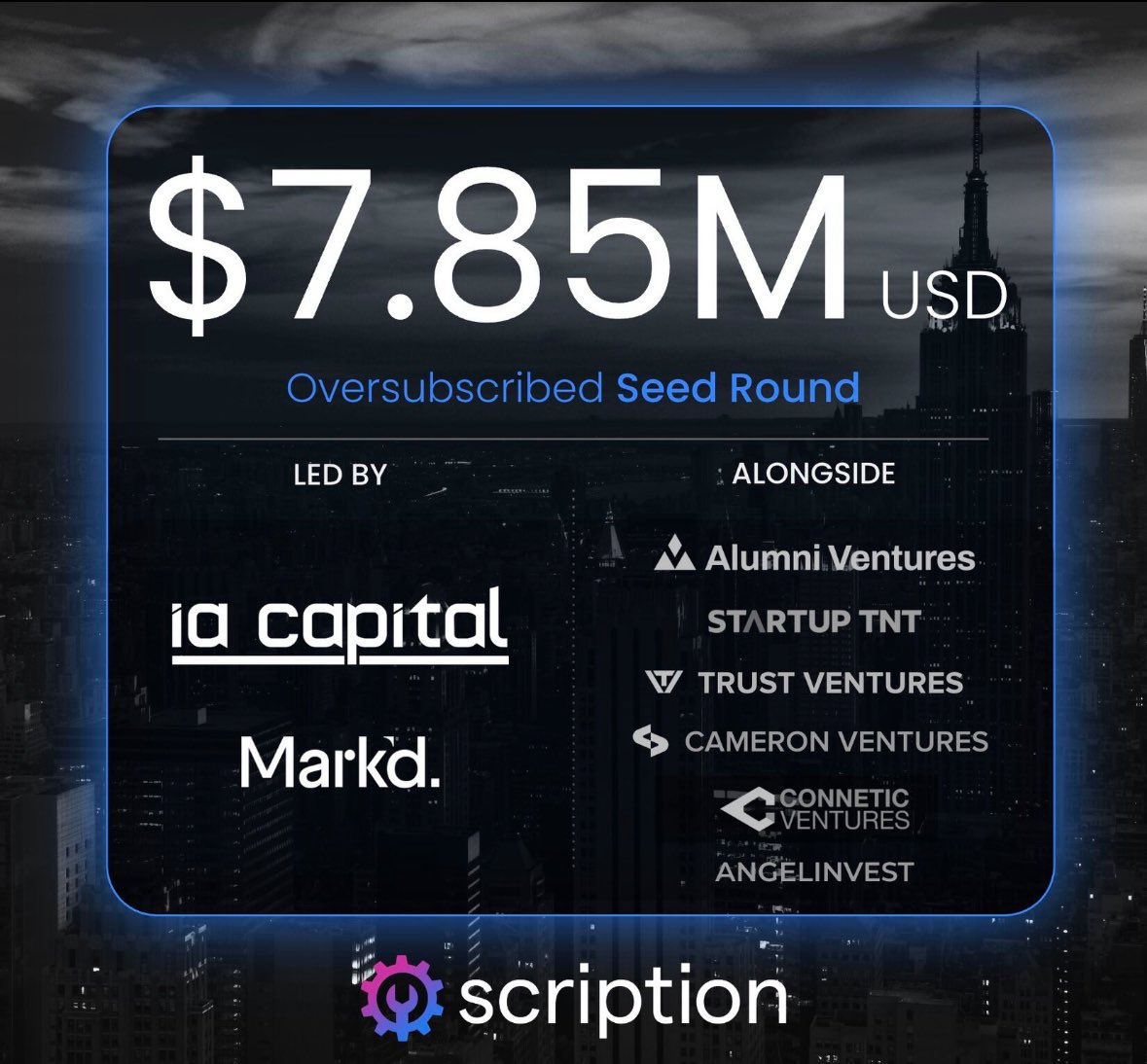 Congrats to the Scription team on the announcement of their oversubscribed $7.8M seed round! We're proud to back their mission and lead their seed round to bring predictability and peace of mind to foodservice equipment maintenance.