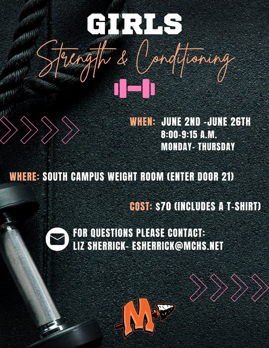 Coach Sherrick (@mchs_throwers) on Twitter photo Almost summer means… It’s that time!
Minooka Girls Strength and Conditioning Summer Camp 🎀💪🏼
✅Custom workout programs
✅Lifting fundamentals
✅Speed work
✅Abs/core
✅Recovery techniques
➡️ Registration is open online
#prettypowerful #strongisbeautiful
<a href="/MCHS_AO/">MCHSAthletics</a> Almost summer means… It’s that time!
Minooka Girls Strength and Conditioning Summer Camp 🎀💪🏼
✅Custom workout programs
✅Lifting fundamentals
✅Speed work
✅Abs/core
✅Recovery techniques
➡️ Registration is open online
#prettypowerful #strongisbeautiful
<a href="/MCHS_AO/">MCHSAthletics</a>