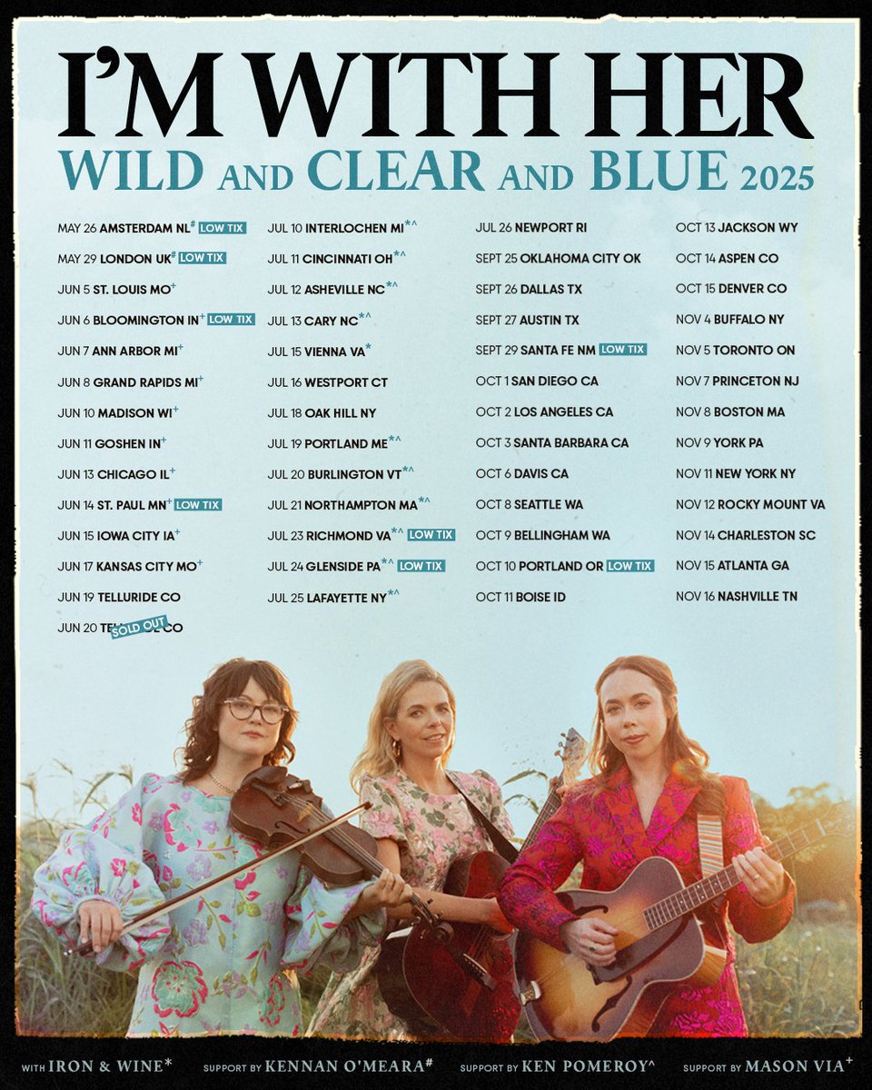 Aoife O'Donovan (@odonovanaoife) on Twitter photo Our <a href="/imwithherband/">I'm With Her</a> tour starts soon and you don’t want to miss it! Most tickets on sale now with VIP package add-on at point of purchase 🩵
Dates & Tickets: imwithherband.com/#shows Our <a href="/imwithherband/">I'm With Her</a> tour starts soon and you don’t want to miss it! Most tickets on sale now with VIP package add-on at point of purchase 🩵
Dates & Tickets: imwithherband.com/#shows