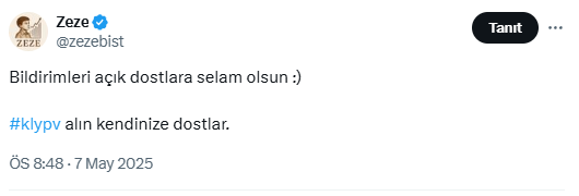 X de paylaşıp 10 saniye sonra sildiğim, sadece bildirimleri açmış dostlarımızın nasiplendiği hissemiz #klypv %10 gördü...

Gitmeyi bekleyen çok hisse var dostlar. Doğru zamanda doğru yerde olun.