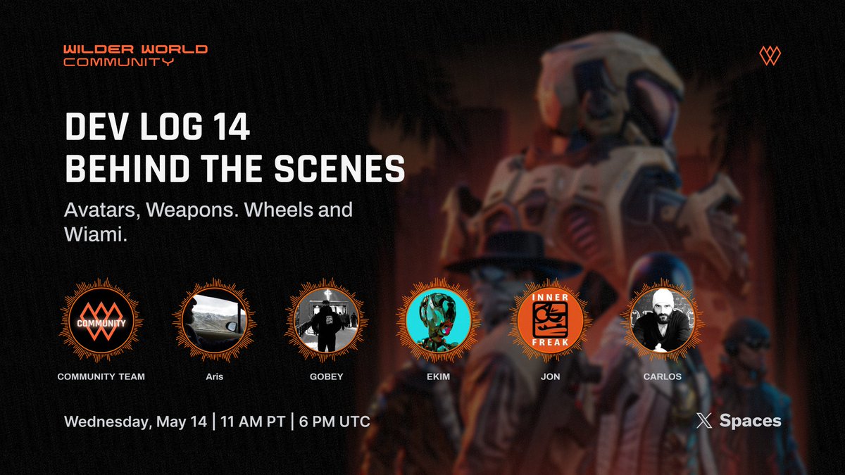 Wilder Community (@wildernation369) on Twitter photo 🎮 DEV LOG 14: BEHIND THE SCENES 🎮
✨Join us tomorrow, as we go live with <a href="/WilderWorld/">Wilder World</a> game devs for a deeper look at the latest developments.
🎙️Hosts: <a href="/cryptocaspa/">Caspa Wilder</a>, <a href="/pimms00/">Pimms Wilder</a>
🎙️Speakers: <a href="/Aristotelis/">Aristotelis</a>, <a href="/WilderGobey/">Wilder_Gobey</a>, <a href="/ekimroyrp/">ekim</a>, <a href="/InnerFreakJon/">Inner-Freak</a>, <a href="/WilderSonora/">Carlos Sonora</a> 🎮 DEV LOG 14: BEHIND THE SCENES 🎮
✨Join us tomorrow, as we go live with <a href="/WilderWorld/">Wilder World</a> game devs for a deeper look at the latest developments.
🎙️Hosts: <a href="/cryptocaspa/">Caspa Wilder</a>, <a href="/pimms00/">Pimms Wilder</a>
🎙️Speakers: <a href="/Aristotelis/">Aristotelis</a>, <a href="/WilderGobey/">Wilder_Gobey</a>, <a href="/ekimroyrp/">ekim</a>, <a href="/InnerFreakJon/">Inner-Freak</a>, <a href="/WilderSonora/">Carlos Sonora</a>