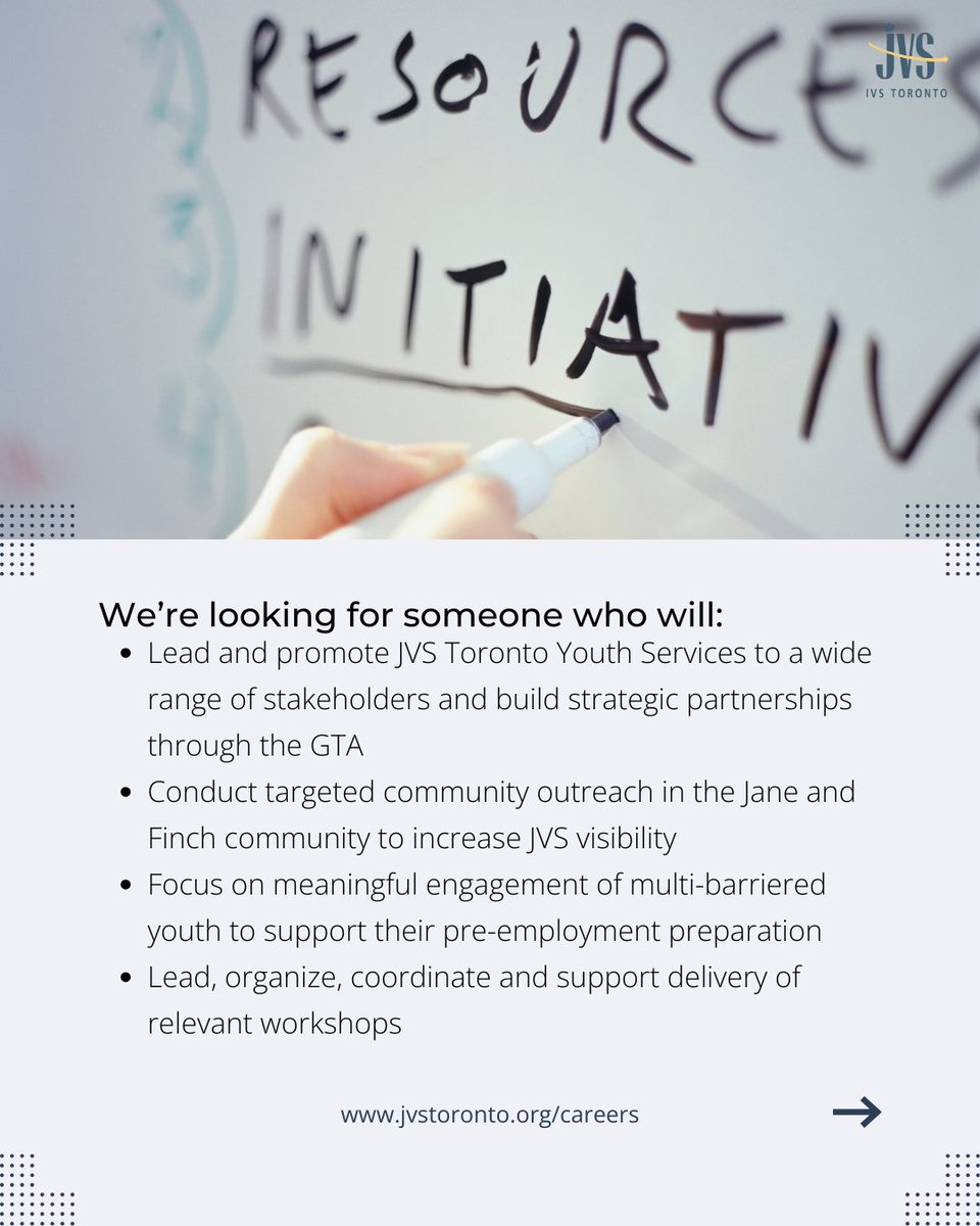 JVSToronto's tweet image. Are you a skilled #programmanager with a passion for #communityoutreach and #youthemployment? JVS Toronto is hiring a #Manager of #CommunityOutreach and #EmploymentServices to lead impactful programming at Jane-Finch. Apply now: jvstoronto.org/careers/
#JVSToronto