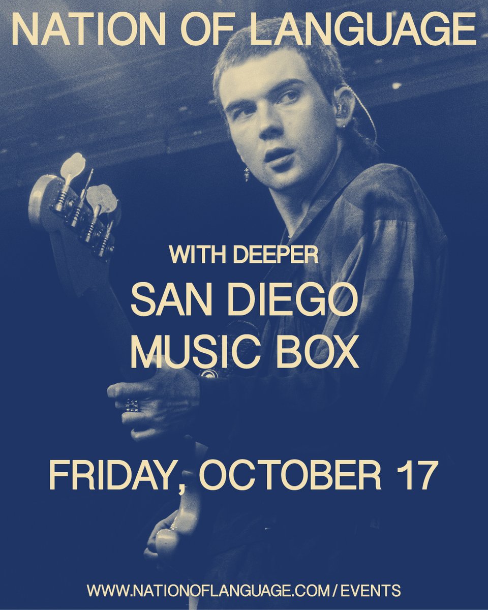 🚨 Just Announced 🚨 <a href="/notionofanguish/">Nation Of Language</a> brings their synth-driven indie sound to Music Box with special guests <a href="/DEEPERCHI/">Deeper</a> on Friday, October 17.

💥 Venue presale starts tomorrow at 12 PM noon. 📬

🎟️ Public on sale: Friday at 10 AM
🔗 lnk.musicboxsd.com/NationOfLangua…
