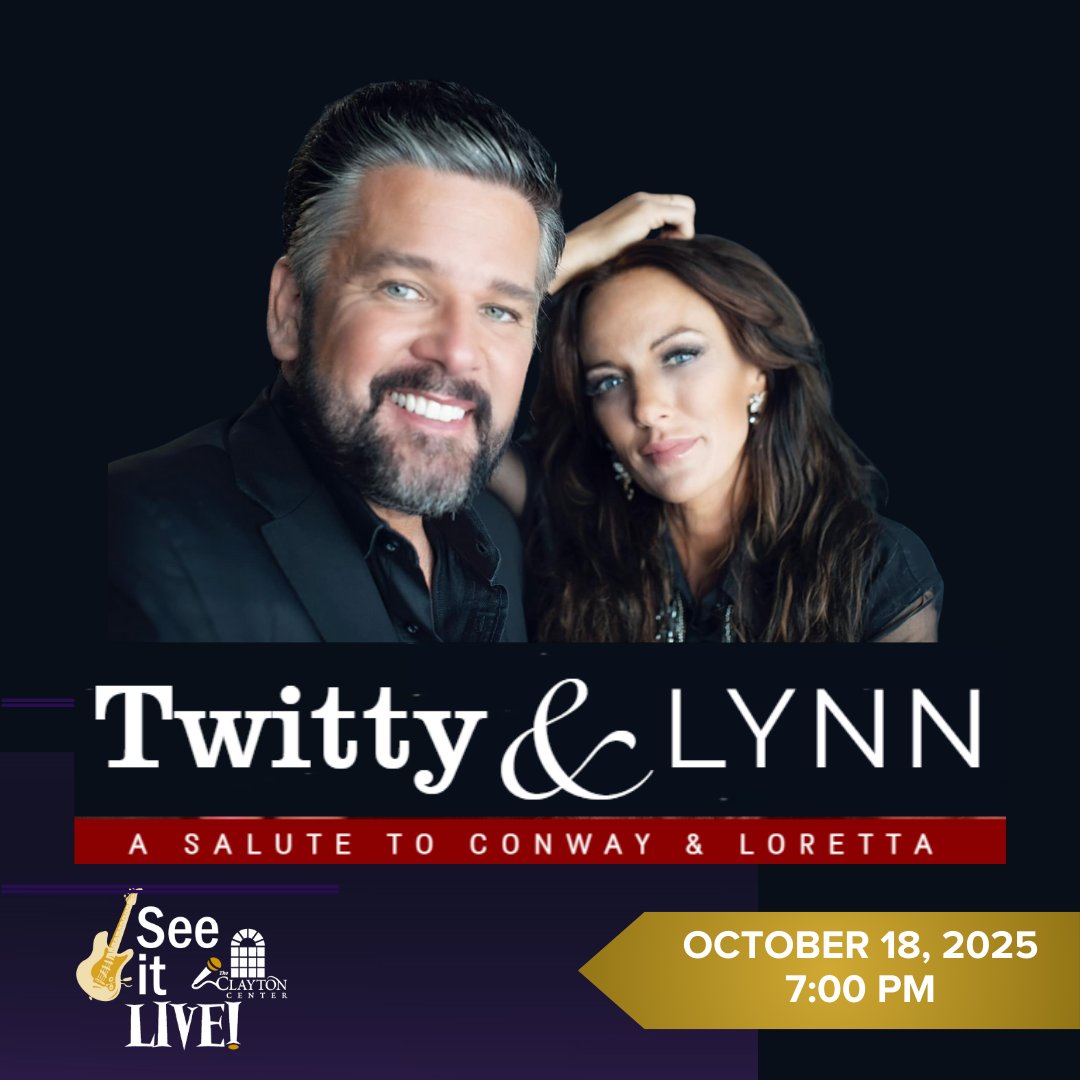 Twitty and Lynn return to Clayton with their Salute to Conway and Loretta. Don't miss Tayla Lynn and Tre Twitty's homage to their grandparents, Saturday, October 18, at 7:00pm.

Tickets on sale this Thursday, May 15, at noon. etix.com/ticket/p/42327…