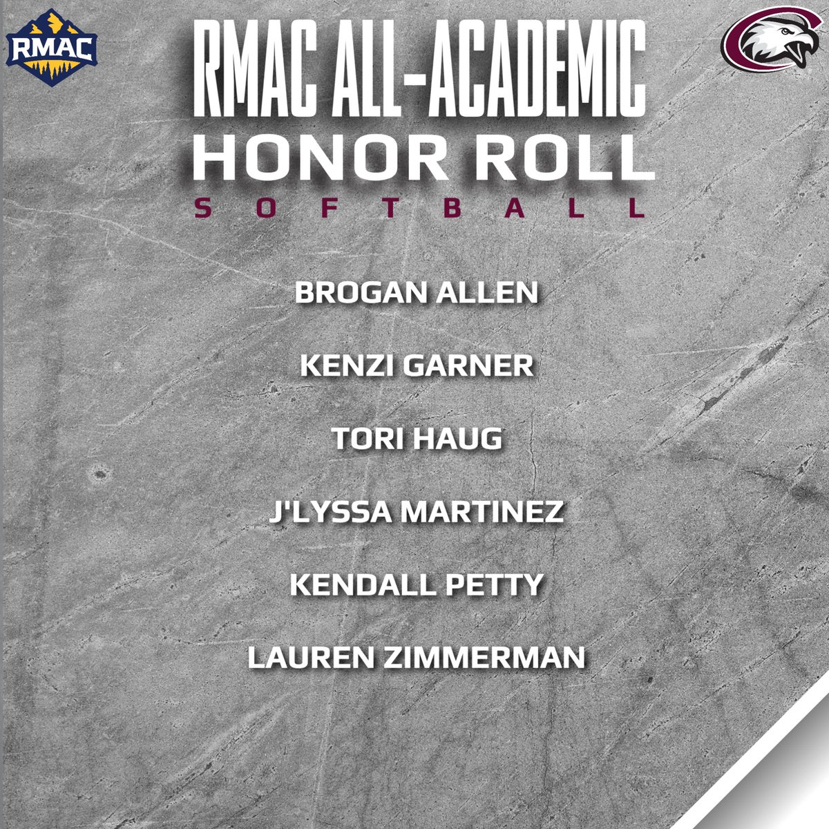 SB ALL-ACADEMIC: Ashland Baca has been named to the RMAC Softball All-Academic First Team, becoming the first Eagle since 2017 to earn that honor, while six other CSC student-athletes made the honor roll! 

Congratulations Eagles!