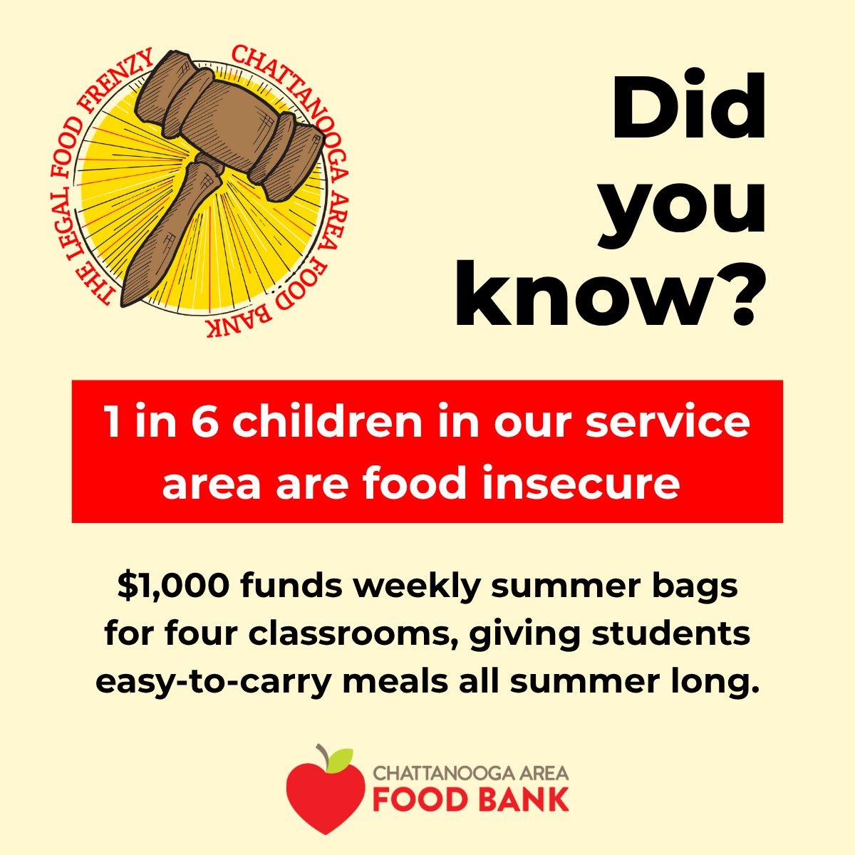The competition is heating up 🔥🔥🔥 Your dollars will make a big difference during the hot summer months when school is out. 

Support your Legal Food Frenzy team here: lnkd.in/e6rAwJSj