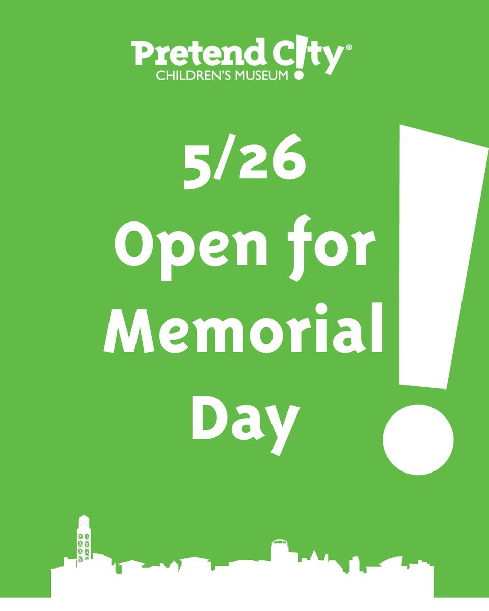 We are OPEN on Memorial Day! 🎊

Bring your family to Pretend City Children's Museum for a day filled with fun, exploration, and discovery.

📅 Date: Memorial Day
⏰ Time: 10 AM - 4 PM

Don’t miss out on a memorable day with your family!

#MemorialDay #FamilyFun #KidsActivities