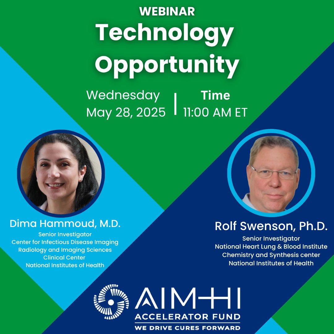 New from NIH: fungal-specific imaging agent to diagnose deadly infections early non-invasive highly specific and ready for codevelopment.
Webinar May 28 11AM ET
Learn more + meet the inventors
Register: hubs.ly/Q03mhBbh0
#AIMHI #Biotech #InfectiousDisease #TechTransfer #NIH