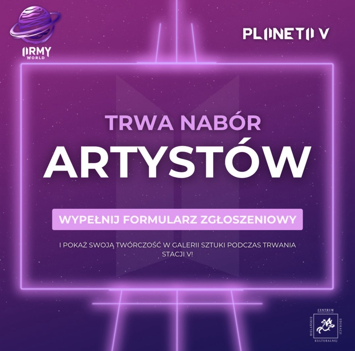 armyworld_event's tweet photo. Przekaż swoją miłość do BTS poprzez sztukę ! Zgłoś swoja prace do galerii ARMY na stacji V! 🎨

📅 1 - 4 lipca 2025
📍 BCEK ul. Szegedyńska 9A, Warszawa 

Więcej dowiesz się na IG lub w formularzu: https://t.co/d1QFUvI4nn

#armyworldevent #bts #kpopevent #taehyung https://t.co/dj0wW3ShUJ