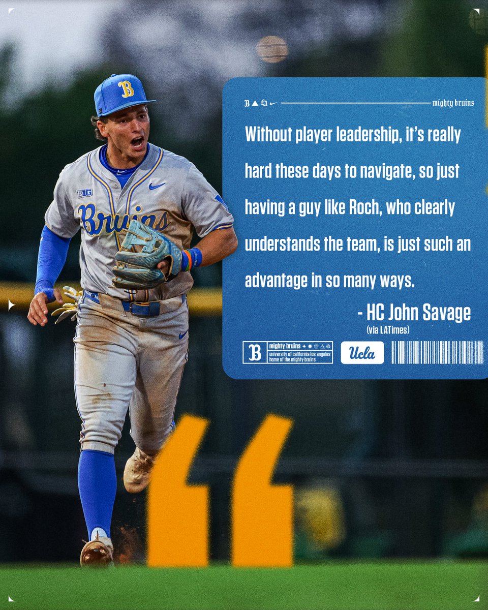 UCLA Baseball (@uclabaseball) on Twitter photo Roch Cholowsky leads the nation in wins-above-replacement (WAR) according to <a href="/643charts/">643 Charts</a>, but his impact goes far beyond the numbers. His leadership and presence on-and-off the field have earned high praise from Coach Savage.
📰<a href="/latimessports/">L.A. Times Sports</a>
#GoBruins Roch Cholowsky leads the nation in wins-above-replacement (WAR) according to <a href="/643charts/">643 Charts</a>, but his impact goes far beyond the numbers. His leadership and presence on-and-off the field have earned high praise from Coach Savage.
📰<a href="/latimessports/">L.A. Times Sports</a>
#GoBruins