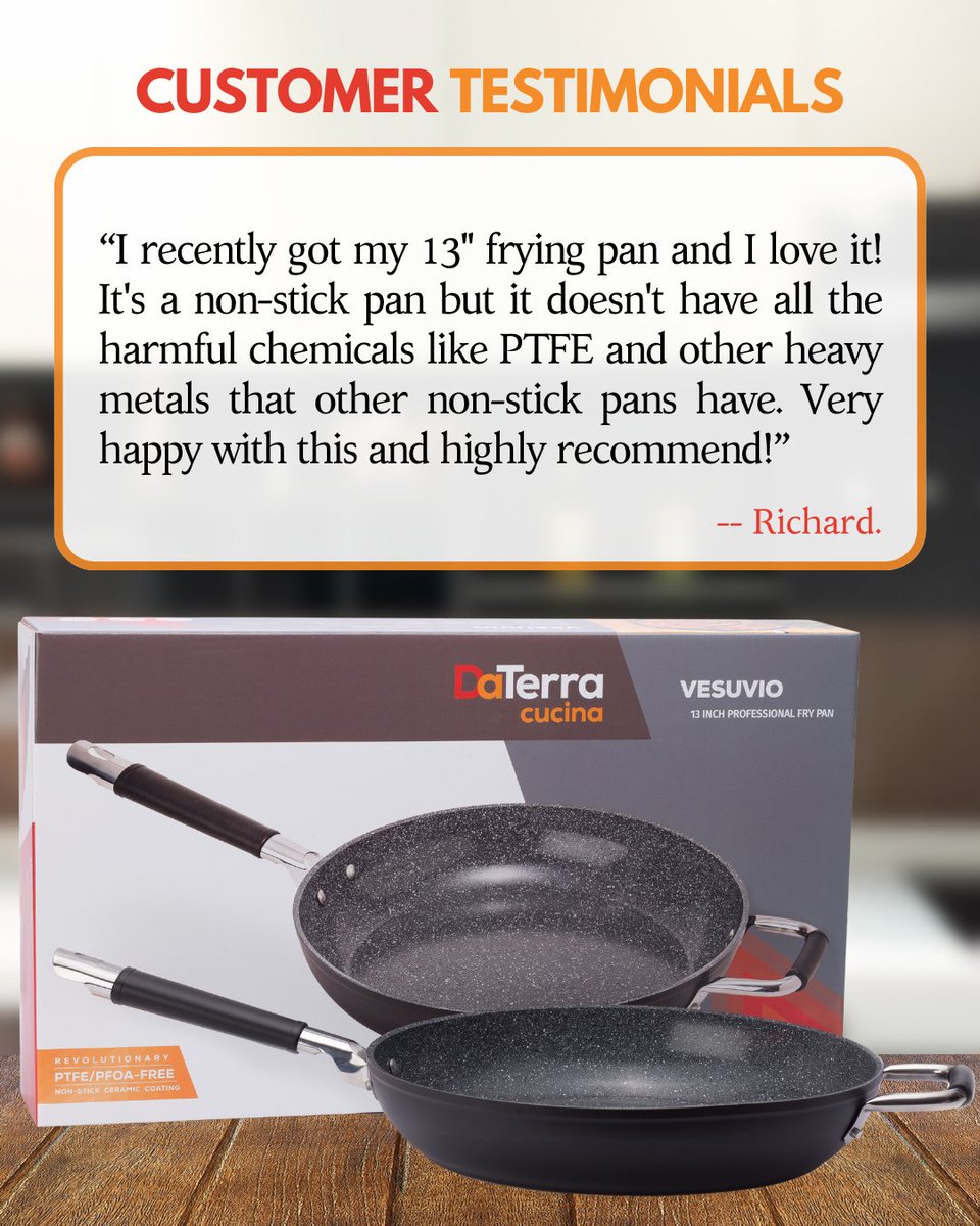 DaTerraCucina's tweet image. Here’s what Richard had to say about his new 13&quot; frying pan!

#CustomerReview #NonToxicCookware #HealthyCooking #DaTerraCucina #NonStickPan #MadeInItaly #PTFEFree #KitchenUpgrade #SafeCookware #HomeChefApproved #13InchPan #EcoFriendlyKitchen #CookWithConfidence #HappyCustomer