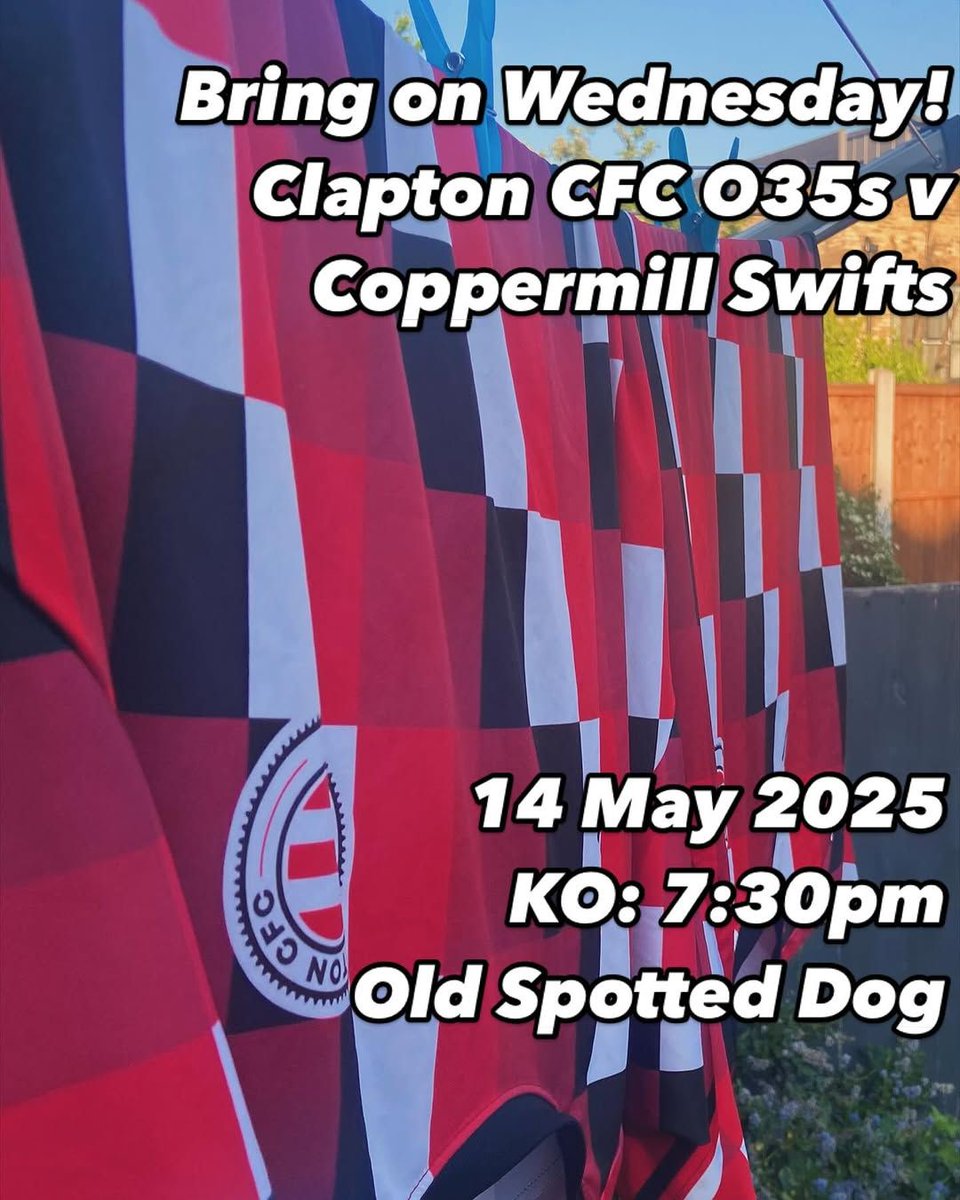 Clapton CFC Men's Over 35s are making their Old Spotted Dog Ground debut on Wednesday night 🔥 

Kick off vs Coppermill Swifts at 7.30pm, entry is free, bar will be open.