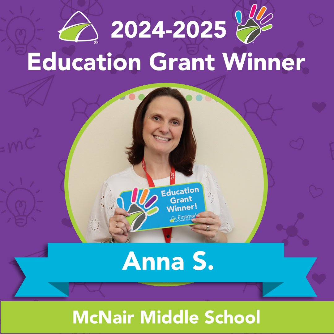 Way to go, Anna, an #EducationGrantWinner from <a href="/swisd_mcn/">McNair MS</a>! 🥳

She is introducing Hooked on Kindness, where students will learn to create crafts to donate to local emergency services, assisted living facilities, and new students to the project!

#FirstmarkFoundation #FirstmarkCU