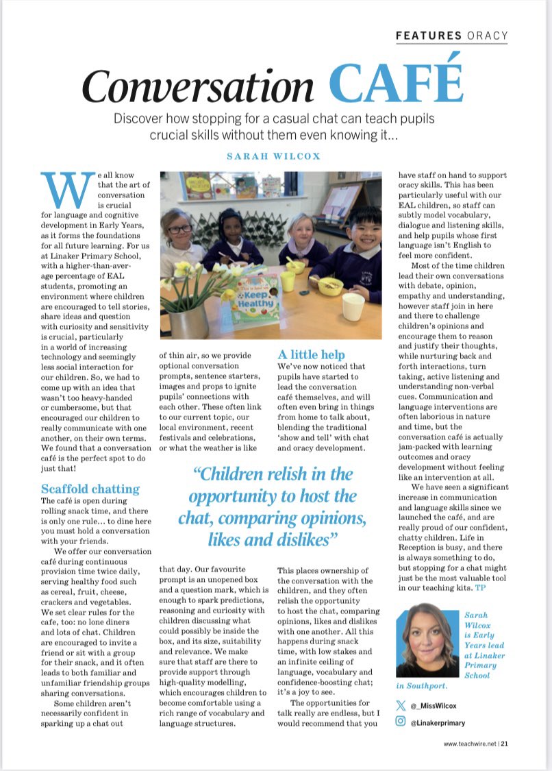 Excited to share this article I wrote for <a href="/TeachPrimary/">Teach Primary</a> magazine on #oracy development through casual #conversation ✨ So proud of our chatty confident children at #LinakerPrimary <a href="/endeavourlt/">Endeavour Learning Trust</a> cdn.teachwire.net/e-mag/Teach-Pr…