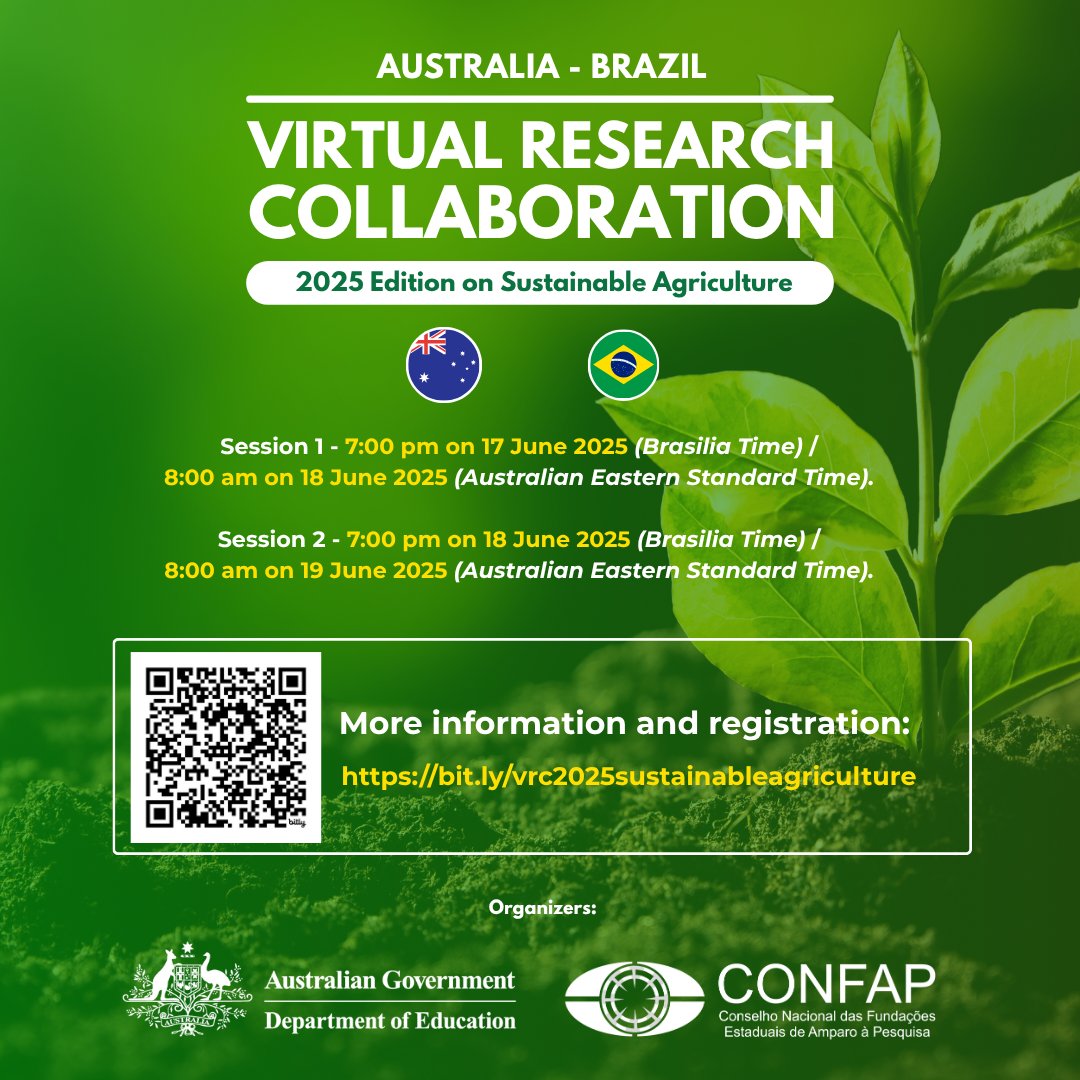 CONFAP (@confapbr) on Twitter photo 🇧🇷🇦🇺O <a href="/confapbr/">CONFAP</a> e o <a href="/AusGovEducation/">Australian Government Department of Education</a> realizarão, nos dias 17 e 18/06, a edição de 2025 do evento Australia–Brazil Virtual Research Collaboration, que conectará pesquisadores brasileiros e australianos com pesquisas voltadas à Agricultura Sustentável.
➡️news.confap.org.br/australia-braz… 🇧🇷🇦🇺O <a href="/confapbr/">CONFAP</a> e o <a href="/AusGovEducation/">Australian Government Department of Education</a> realizarão, nos dias 17 e 18/06, a edição de 2025 do evento Australia–Brazil Virtual Research Collaboration, que conectará pesquisadores brasileiros e australianos com pesquisas voltadas à Agricultura Sustentável.
➡️news.confap.org.br/australia-braz…