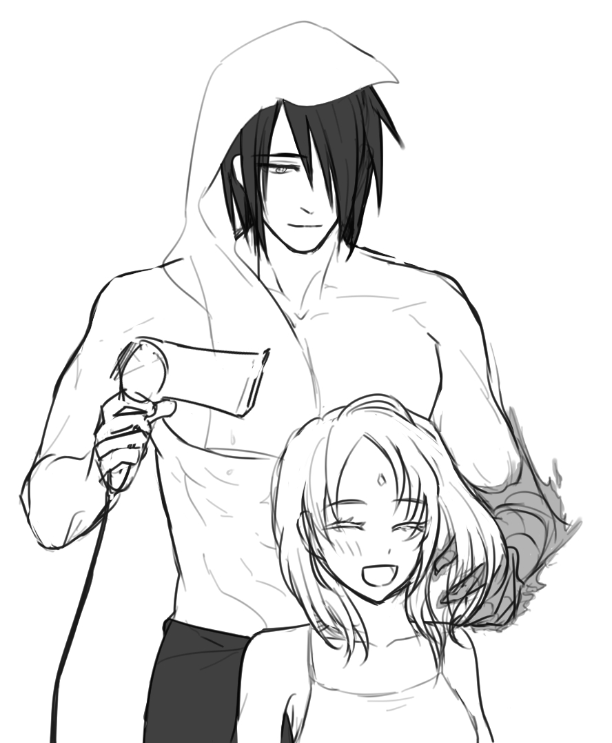 사스사쿠 머리 말려주기
와~ 사스케군이 말려준다~