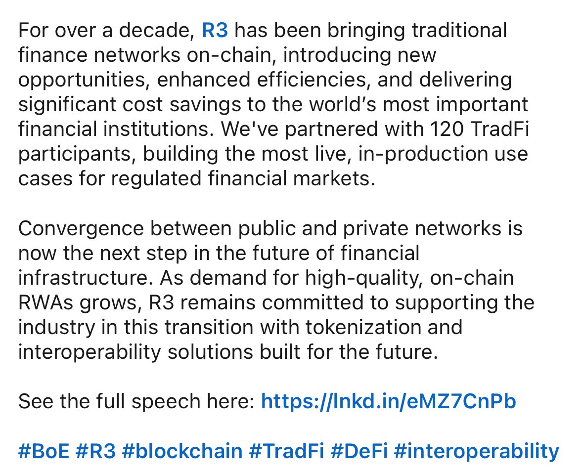 Knowledge Up Only (@knowledgeuponly) on Twitter photo Imagine calling yourself the interoperability standard whilst not supporting Corda. Imagine calling yourself the interoperability standard whilst not supporting Corda.