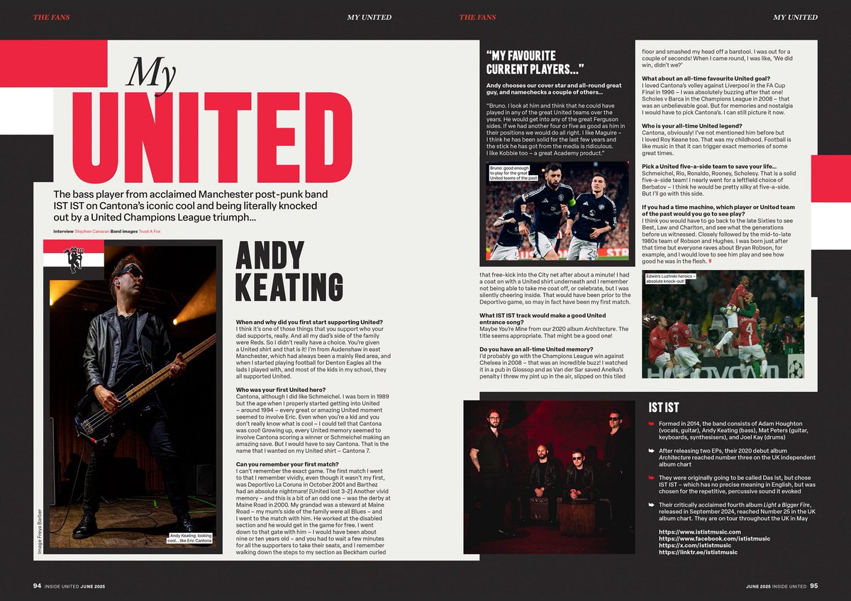 IST IST (@ististmusic) on Twitter photo Our bass man Andy is featured in the official <a href="/ManUtd/">Manchester United</a> magazine Inside United in the end of season edition talking all things United including childhood heroes, memories and an all time five-a-side-team… 🔴⚪️⚫️ Our bass man Andy is featured in the official <a href="/ManUtd/">Manchester United</a> magazine Inside United in the end of season edition talking all things United including childhood heroes, memories and an all time five-a-side-team… 🔴⚪️⚫️