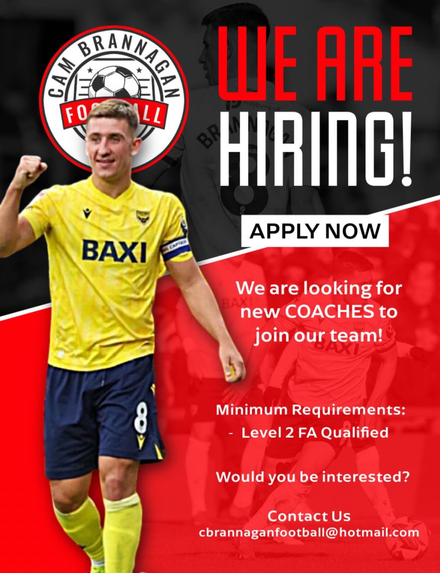 CBrannaganFA's tweet photo. ❗️Join the team ❗️
  
⚽️We are now HIRING new coaches⚽️

We're excited to share the Academy is growing rapidly and we are now looking for passionate, skilled coaches to grow with us 📈

Minimum requirements 

⚽️Level 2 FA qualified 

📧 Cbrannaganfootball@hotmail.com https://t.co/tCuN4hHdEO