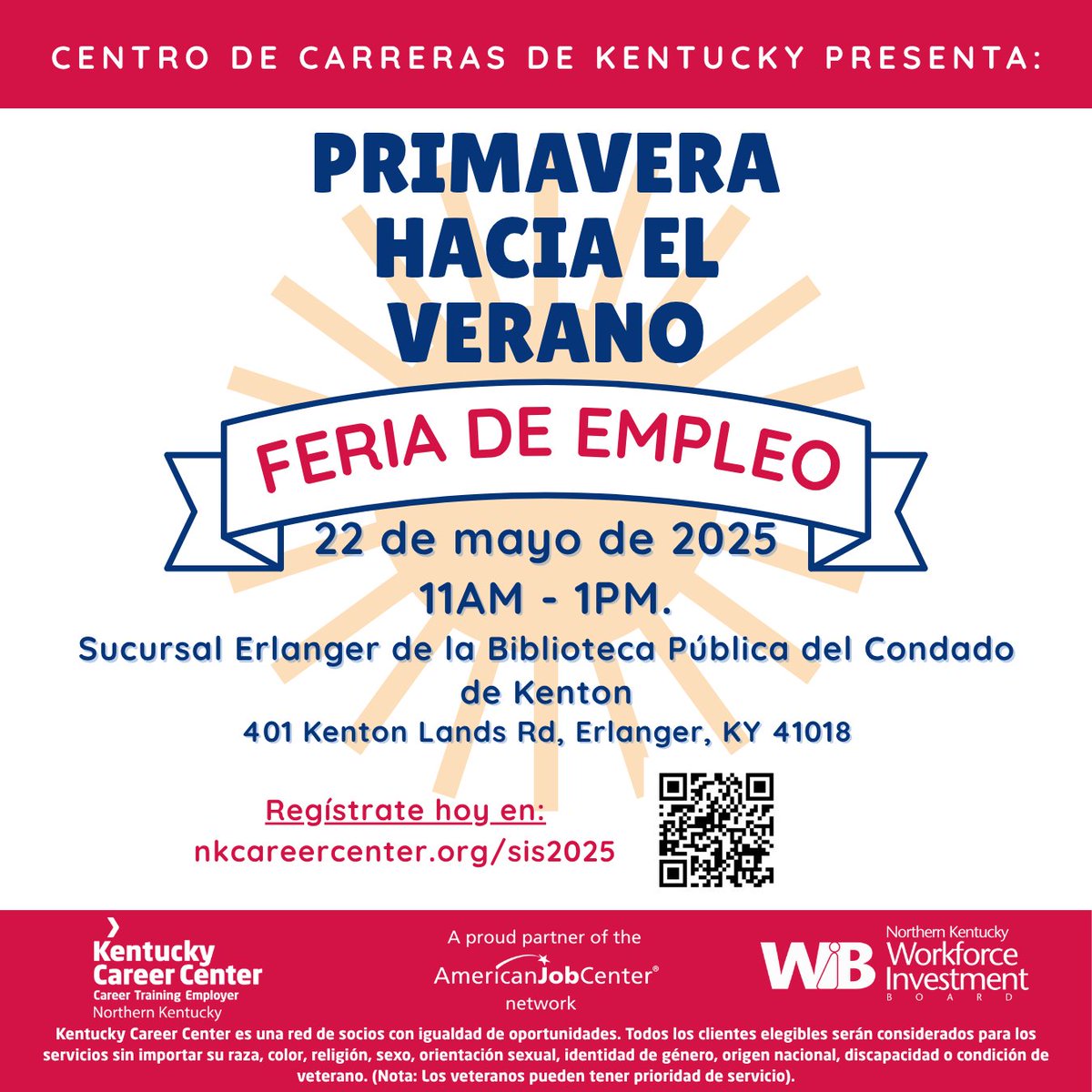 Ready to take the next step in your career? 
Join us for the Spring into Summer Career Fair on 5/22 at the Kenton County Public Library!🌞
-5/22/2025 // 11AM – 1PM
-401 Kenton Lands Rd, Erlanger, KY
Preregistration only takes a minute: nkcareercenter.org/sis2025
We’ll see you there!