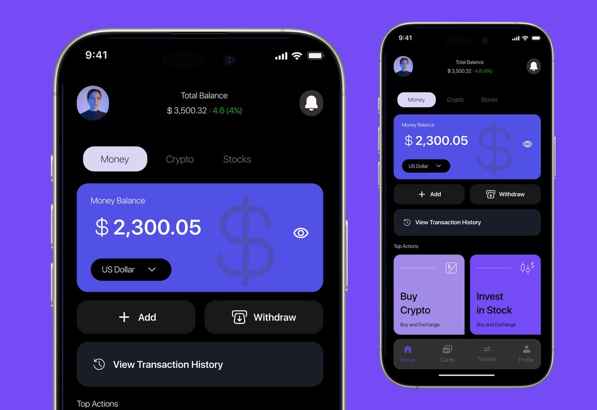 Day 9 of my 20-DayUIChallenge!

Designed a Fintech Home Screen for handling stocks, crypto, and transfers......all in one place.

#FintechDesign #UIUX #CryptoApp #StockApp #ProductDesign #UXDesign #MobileDesign #FinanceApp #Day9