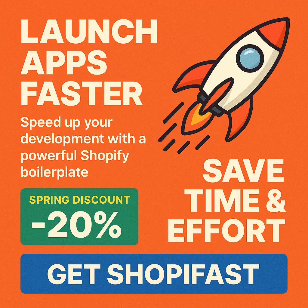 ShopiFast's tweet photo. Kickstart your spring projects with a 20% discount on ShopiFast! 🌱🚀 Streamline your Shopify app development and save time with our powerful boilerplate. Take advantage of this limited-time offer today.
#ShopiFast #IndieHacker #BuildInPublic https://t.co/0iQgYScU7i