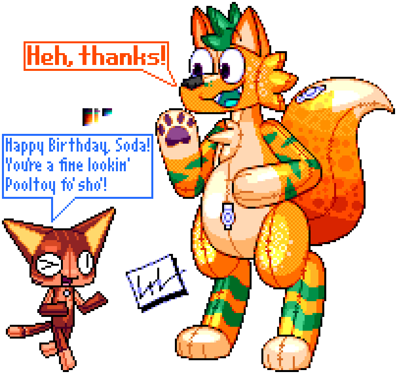 LTwopin's tweet photo. you wanted some pooltoy content? here ya go

ive grown a liking to soda, one of @Tac0maNarr0ws' (on bsky) characters, and i didn't realize that his birthday was TODAY! so, here ya go! #LNLArt https://t.co/Uk6aV31dmS