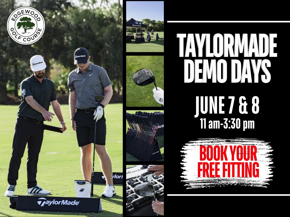 Book your spot today at our next Free TaylorMade Fitting Event

🏌 Saturday, June 7 from 11 a.m. to 3:30 p.m.
🏌 Sunday, June 8 from 11 a.m. to 3:30 p.m.

Find out more and book your appointment at edgewoodgolf.com/custom-fitting.