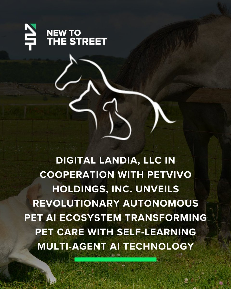 New to The Street (@newtothestreet) on Twitter photo 🤖🐾 Next-Level Pet Care Has Arrived!
Digital Landia, LLC, in partnership with <a href="/PetVivo/">PetVivo Holdings, Inc.</a> Holdings Inc. (NASDAQ: PETV), is unveiling a revolutionary autonomous Pet AI ecosystem, powered by self-learning, multi-agent AI technology. <a href="/vincemedia1/">Vince Caruso</a>
From smarter support to intuitive 🤖🐾 Next-Level Pet Care Has Arrived!
Digital Landia, LLC, in partnership with <a href="/PetVivo/">PetVivo Holdings, Inc.</a> Holdings Inc. (NASDAQ: PETV), is unveiling a revolutionary autonomous Pet AI ecosystem, powered by self-learning, multi-agent AI technology. <a href="/vincemedia1/">Vince Caruso</a>
From smarter support to intuitive