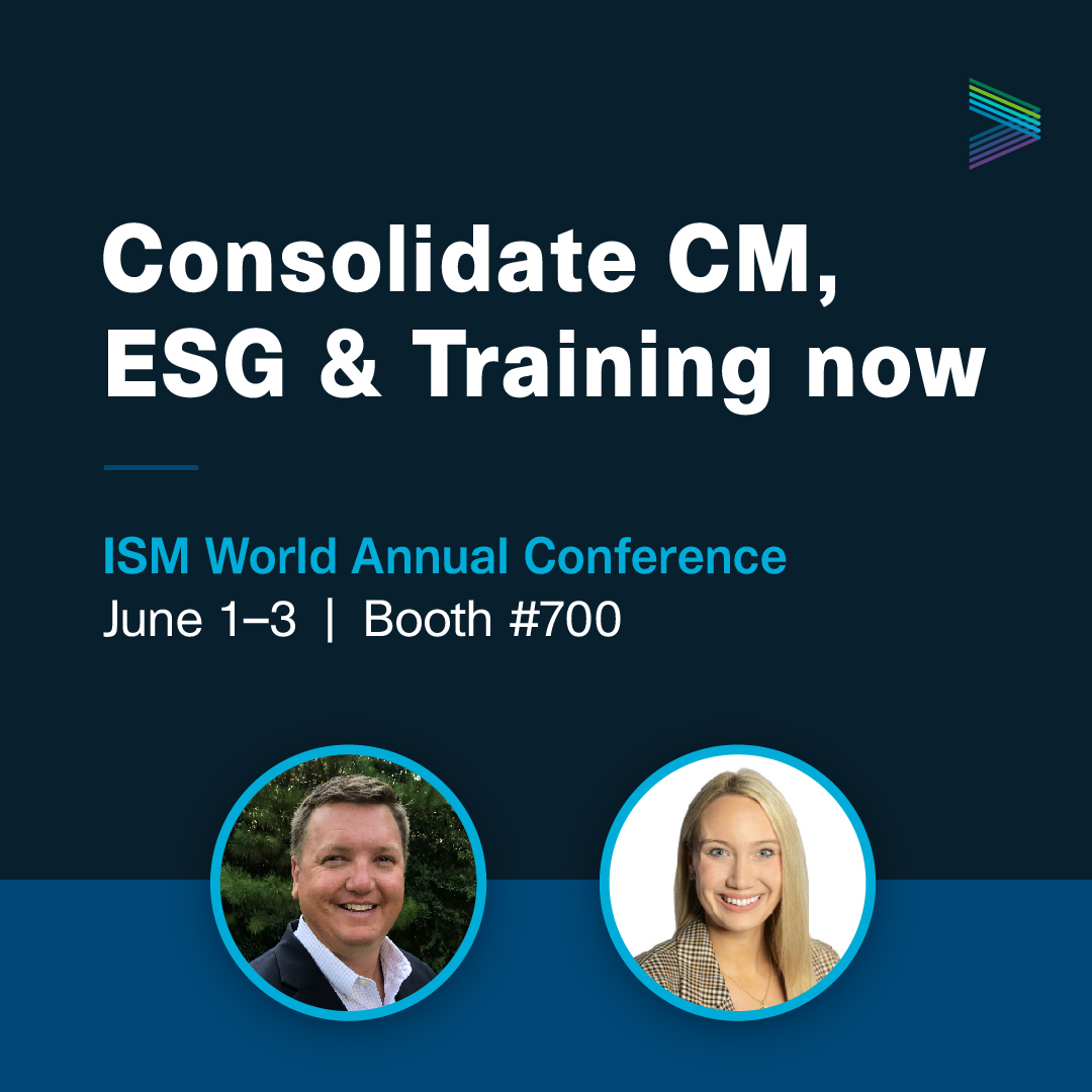 Consolidate CM, ESG &amp; Training now

Institute for Supply Management #ISMWorldAnnualConference | June 1–3
Veriforce centralizes Contractor Management, ESG &amp; Training in one dashboard.  No more toggling tabs.

Meet Chris England &amp; Elizabeth Spence, MA June 1–3 at booth #700