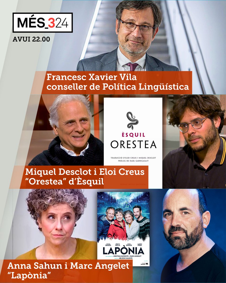 3Cat (@som3cat) on Twitter photo Illa crida a sumar-se al Pacte Nacional per la Llengua enmig de crítiques per "insuficient".
Al #Més324, entrevistem el conseller de Política Lingüística, Francesc Xavier Vila (<a href="/VilaFx/">F. Xavier Vila</a>).
Descobrim la nova traducció del clàssic "Orestea" d'Èsquil feta a quatre mans entre el Illa crida a sumar-se al Pacte Nacional per la Llengua enmig de crítiques per "insuficient".
Al #Més324, entrevistem el conseller de Política Lingüística, Francesc Xavier Vila (<a href="/VilaFx/">F. Xavier Vila</a>).
Descobrim la nova traducció del clàssic "Orestea" d'Èsquil feta a quatre mans entre el