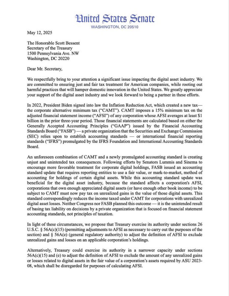 AshCrypto's tweet image. 🇺🇸 SENATOR LUMMIS JUST ASKED THE TRUMP ADMINISTRATION TO ELIMINATE TAXES ON #BITCOIN AND CRYPTO COMPANIES. 

THIS WILL BE HUGE IF IT HAPPENS 🔥