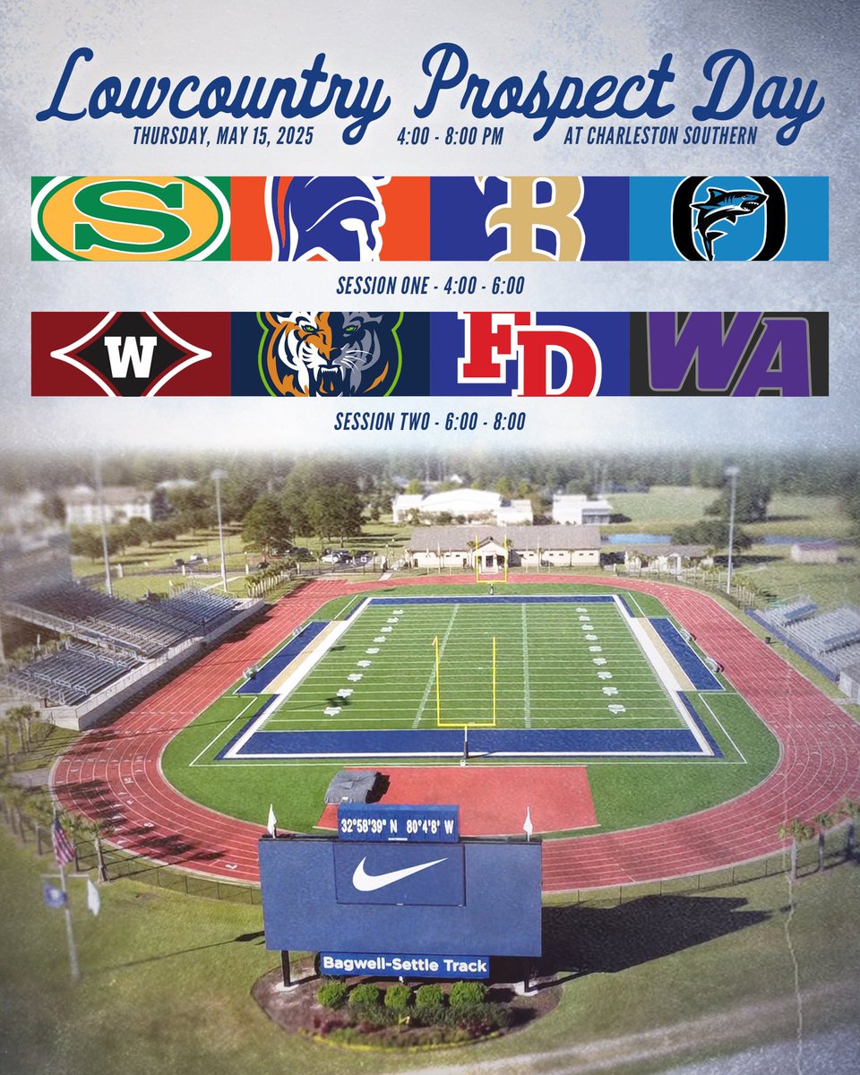 Calling all recruiters!
 
This Thursday, May 15th, some of the Lowcountry’s top talent will be at Charleston Southern!

Session one will run from 4-6pm and include: Summerville, James Island, Berkeley and Oceanside.

Session two will run from 6-8pm and include: Wando, Lucy
