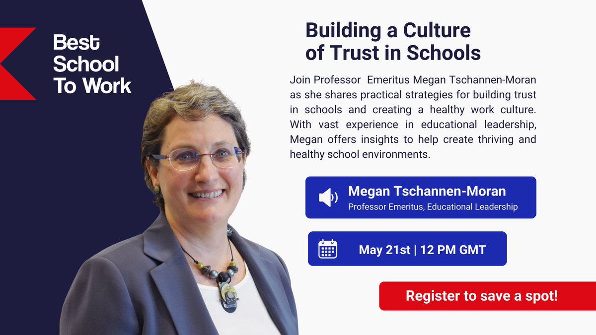 Elisa Guerra (@elisaguerracruz) on Twitter photo ¡Gente bonita!
Recibí esta invitación de <a href="/T4EduC/">T4 Education</a> para compartir con ustedes:
Desde T4 Education, estamos organizando nuestra próxima sesión virtual sobre "Building a Culture of Trust in Schools"
Próxima sesión virtual con la profesora Megan Tschannen-Moran, experta ¡Gente bonita!
Recibí esta invitación de <a href="/T4EduC/">T4 Education</a> para compartir con ustedes:
Desde T4 Education, estamos organizando nuestra próxima sesión virtual sobre "Building a Culture of Trust in Schools"
Próxima sesión virtual con la profesora Megan Tschannen-Moran, experta