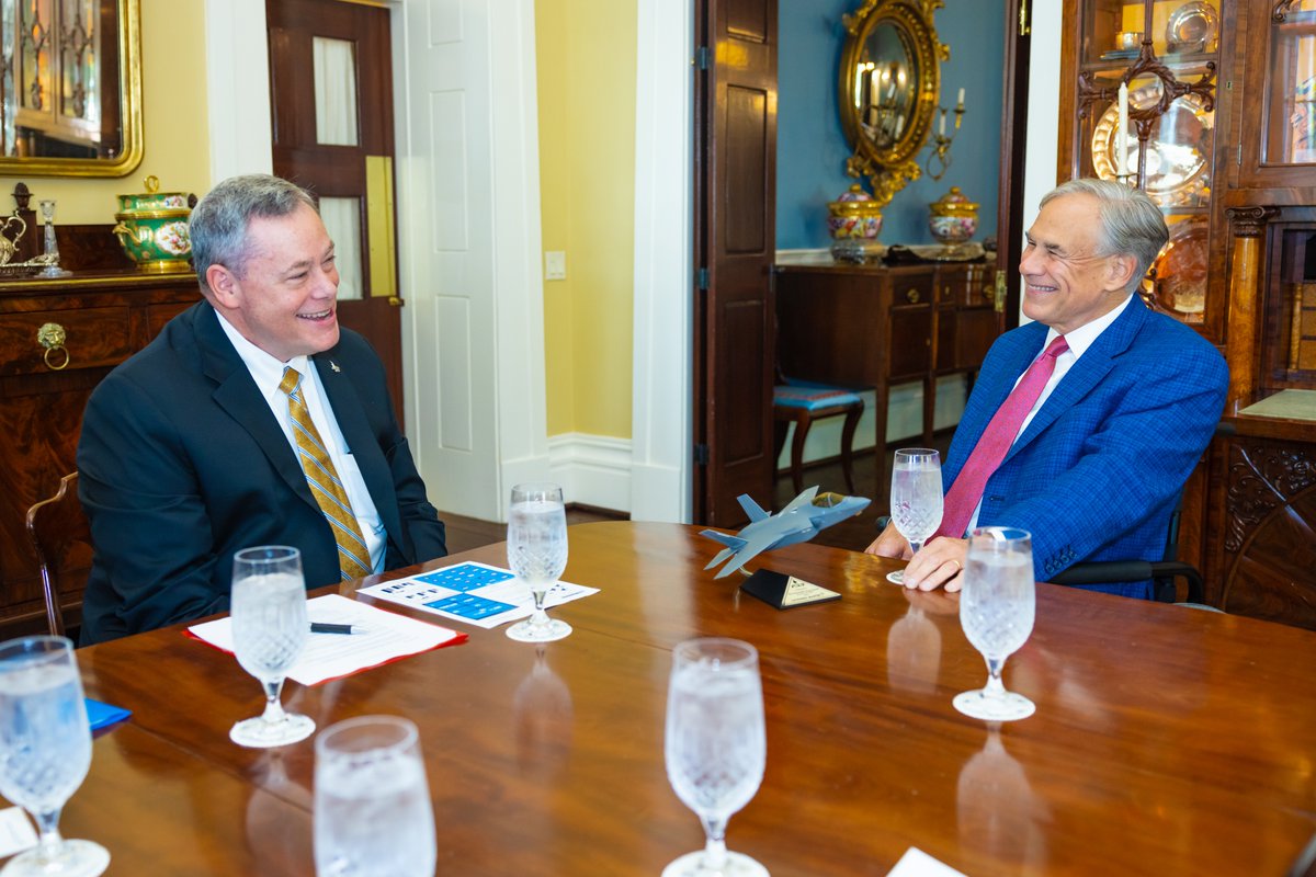 Governor Abbott Press Office (@govabbottpress) on Twitter photo Yesterday, Governor <a href="/GregAbbott_TX/">Greg Abbott</a> met with <a href="/LockheedMartin/">Lockheed Martin</a> President of Aeronautics Greg Ulmer.
The most technologically advanced fighter jet—the F-35—is manufactured in Fort Worth.
What's made in Texas goes on to protect our state and our nation. Yesterday, Governor <a href="/GregAbbott_TX/">Greg Abbott</a> met with <a href="/LockheedMartin/">Lockheed Martin</a> President of Aeronautics Greg Ulmer.
The most technologically advanced fighter jet—the F-35—is manufactured in Fort Worth.
What's made in Texas goes on to protect our state and our nation.