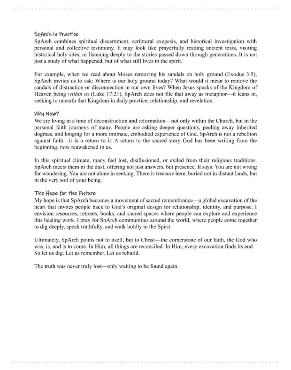 Spiritual Archaeology (SpArch) is more than a concept. It’s a call to remember. A return to God's original design for humanity. A reclamation of spiritual truths long buried under layers of trauma, tradition, &amp; theology that may have veiled rather than revealed.

Intro Article ⬇️