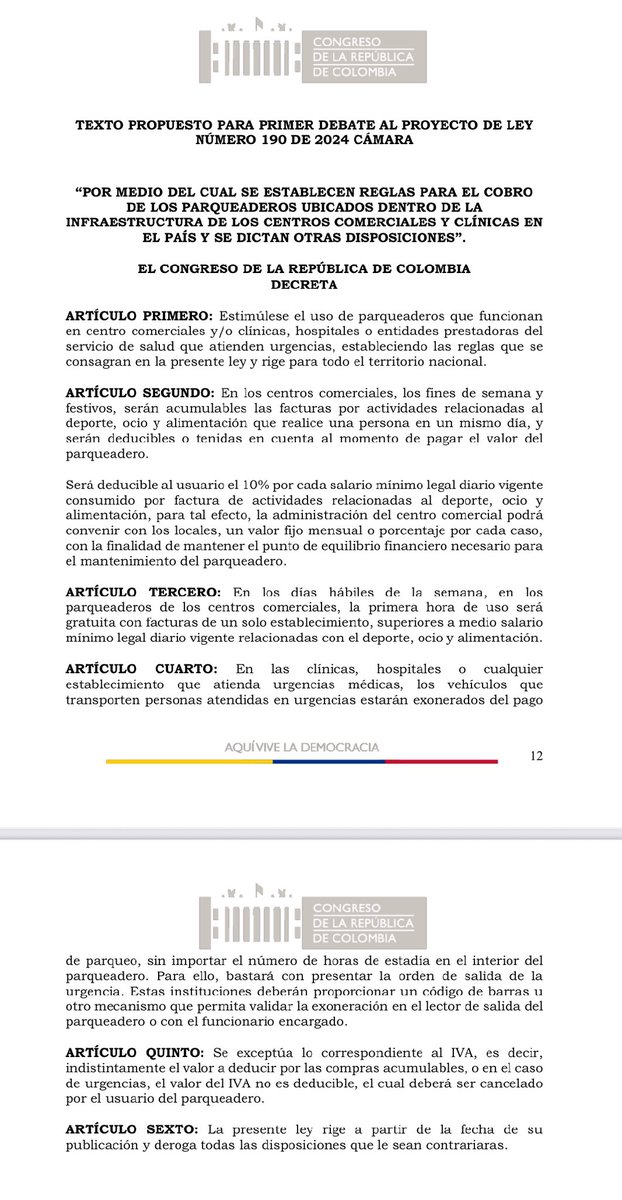 Hoy se aprobó en la sesión de la Comisión 4 de la Cámara el proyecto de ley que regula  el cobro del servicio de parqueadero en los centros comerciales y clínicas protegiendo así los derechos de la ciudadanía. Esta importante iniciativa es de autoria del colega del