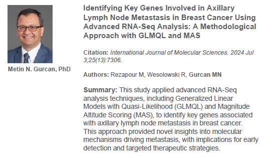 WakeForestIM's tweet image. Top Papers (9/10): Metin Gurcan, PhD made the list for his publication on gene identification in breast cancer!
mdpi.com/1422-0067/25/1…
