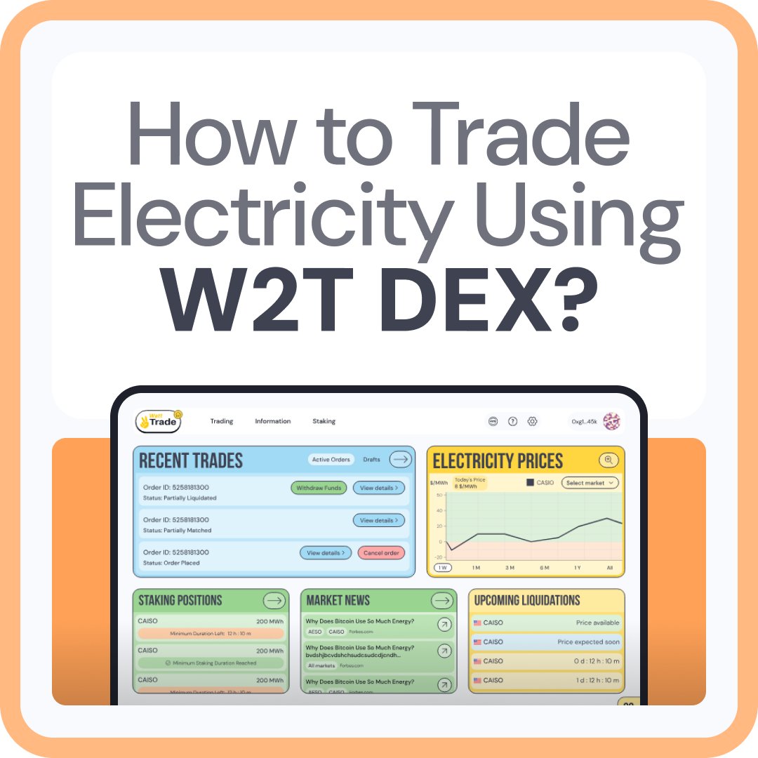 Watt2Trade's tweet image. You can now trade electricity without brokers, delays, or complexity! ⚡

Not a concept. Not a roadmap.
A live platform.

Watt2Trade is the first decentralized exchange where ANYONE can buy and sell electricity in real time.

This is how you can do it in 2 minutes... 🧵