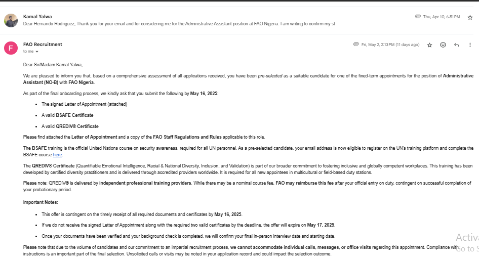 PlaylistUrban's tweet photo. BEWARE OF FAKE UN JOB EMAIL
@UNHumanRights @UNDP @UN @UN_Nigeria https://t.co/iIu946TfpN