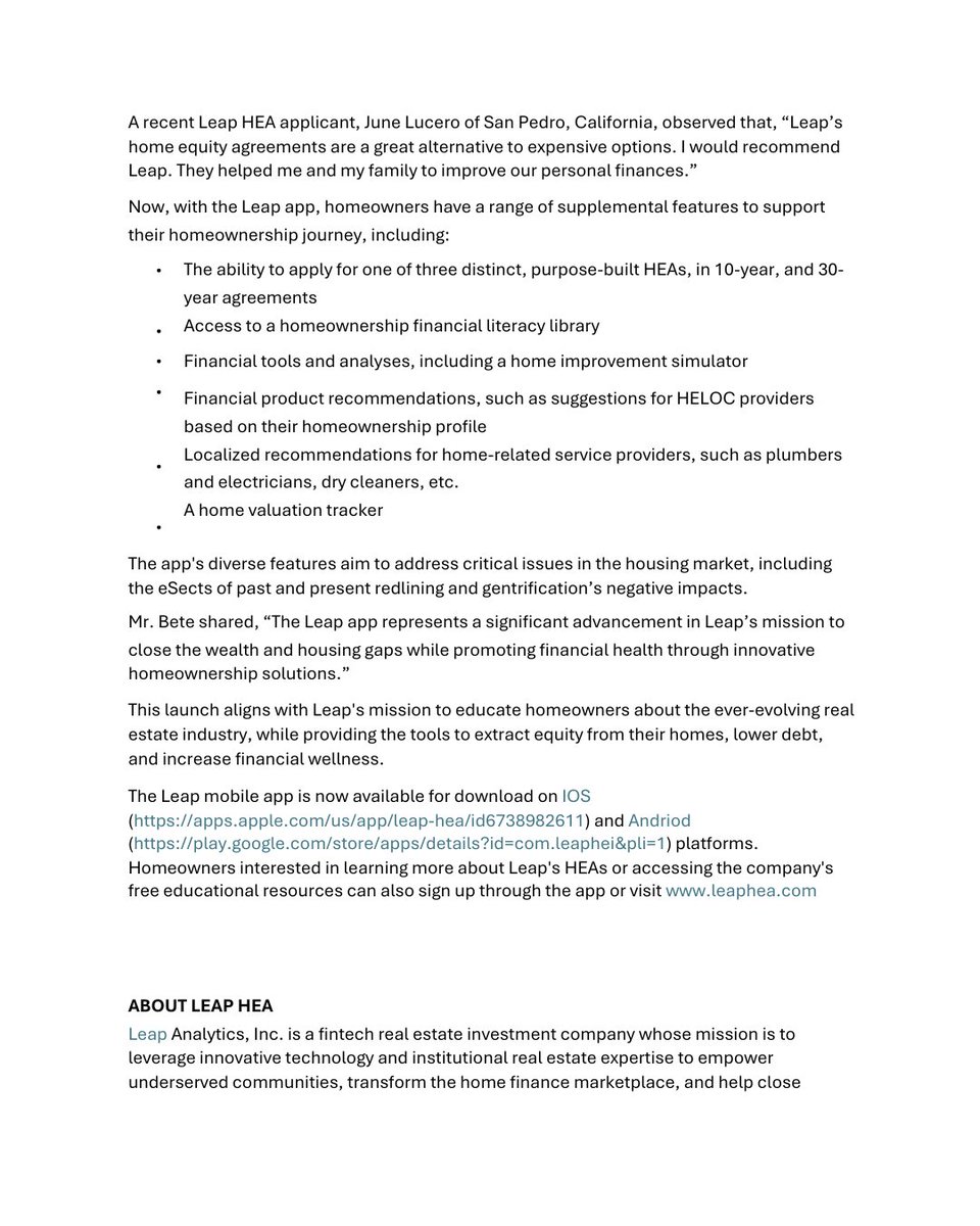 leap_hea_'s tweet image. Leap&apos;s first-of-its-kind mobile app is designed to transform how homeowners access and manage their homes’ equity, empowering users to apply for three specific types of Leap Home Equity Agreements (HEAs) directly from their mobile phones as well as access housing related service…