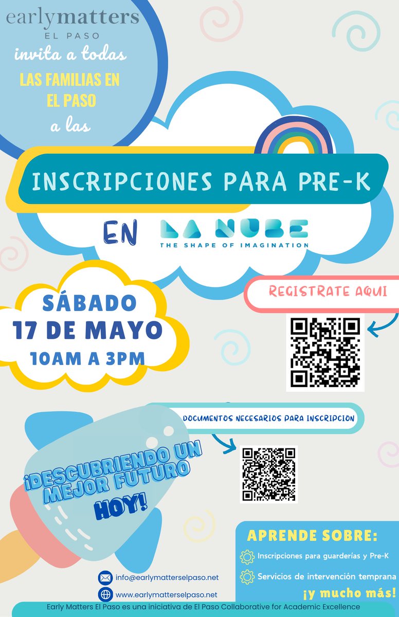 Elizabeth Marquez (@emarquez_ecl) on Twitter photo Join EPISD at La Nube to register your 3 or 4 year old in our amazing Early Childhood Program! Use the QR code to register to attend as part of the EPISD family. Hope to see you there! <a href="/Al_Garcia_EPISD/">Al Garcia</a> <a href="/VReyes_CI/">Veronica E. Reyes</a> <a href="/EPISDEarlyLearn/">Early Learning</a> #ItStartsWithUs Join EPISD at La Nube to register your 3 or 4 year old in our amazing Early Childhood Program! Use the QR code to register to attend as part of the EPISD family. Hope to see you there! <a href="/Al_Garcia_EPISD/">Al Garcia</a> <a href="/VReyes_CI/">Veronica E. Reyes</a> <a href="/EPISDEarlyLearn/">Early Learning</a> #ItStartsWithUs