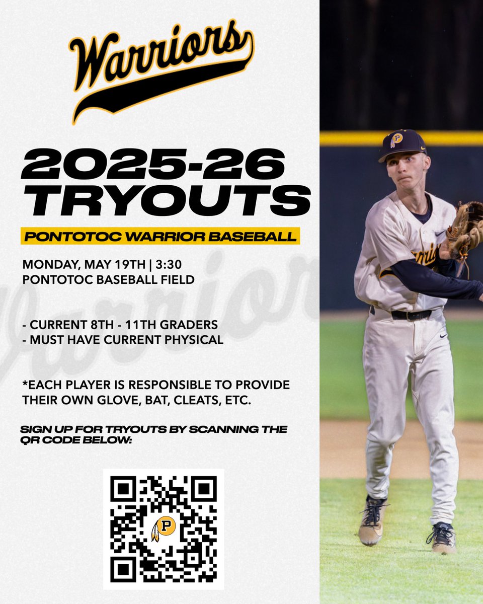Pontotoc High School Baseball Tryout Info Below:

Scan the QR Code Below to Sign Up!