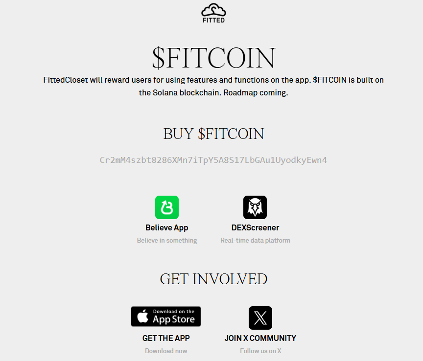 I'm almost certain selling FITCOIN now will result in deep regret.

You have:
- A working product <a href="/fittedcloset/">Fitted</a> 
- A token integrated onto the main site (See below Picture)
- An account with a strong social media presence  (300k downloads, 300 M+ views on social)

And a token