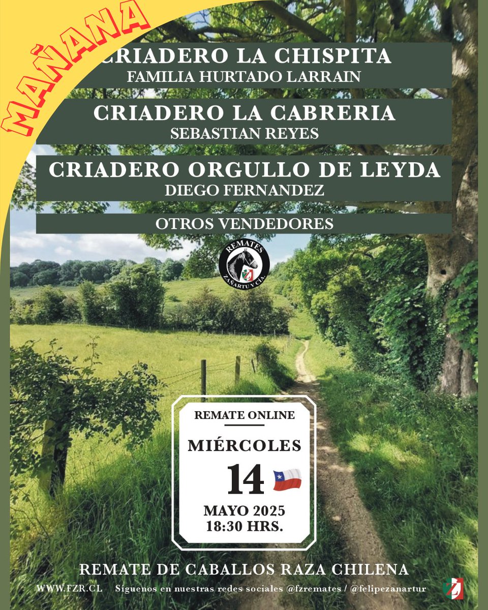 Remate Online 14 Mayo 2025 Caballos de Raza Chilena #FZRemates