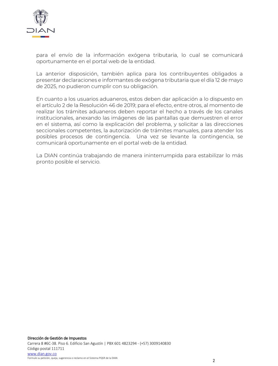 DefensoriaDIAN's tweet photo. ⚠️ DIAN declara indisponibilidad de los servicios informáticos por incidentes técnicos de los sistemas. https://t.co/8ltiDHA4Hw